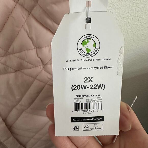 Time and Tru Reversible Sherpa Quilted Vest Pink Women's 2X NWT Warm Cozy - Picture 4 of 8